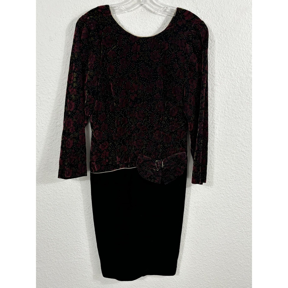 VINTAGE Lisa Michaels Dress Womens Petite Small Black Velvet Floral Cocktail 90s